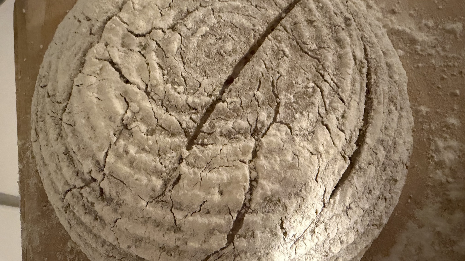 Eingeschnittener Roggenbrot-Laib vor dem Backen